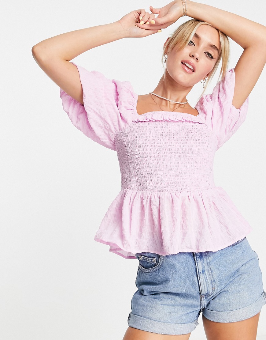 New Look textured shirred top in pink