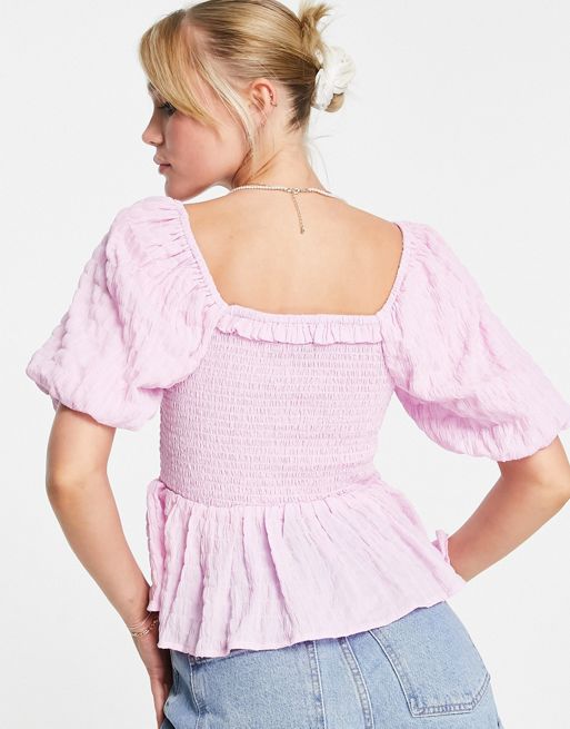 New Look textured shirred top in pink | ASOS