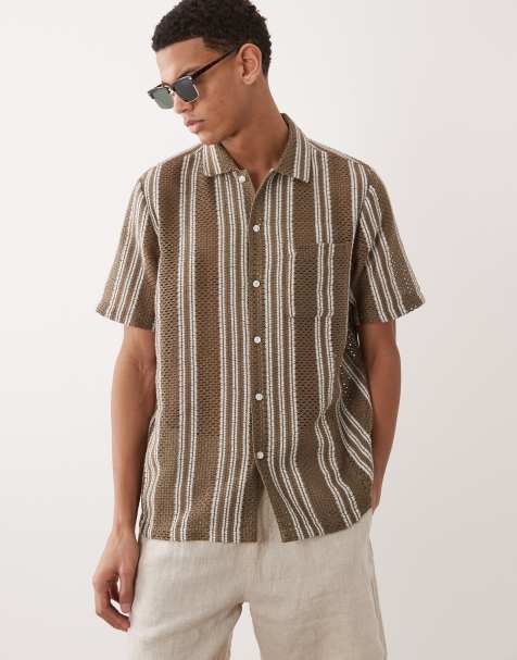 New Look textured stripe shirt in khaki - view 1