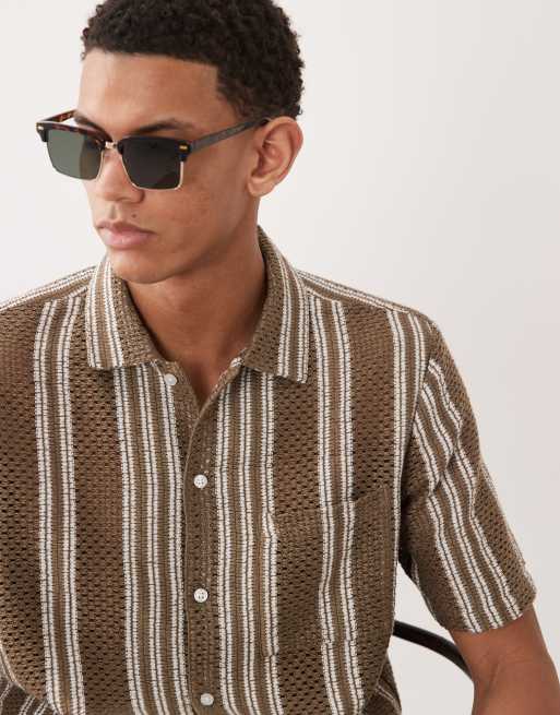 New Look textured stripe shirt in khaki, 3 of 5