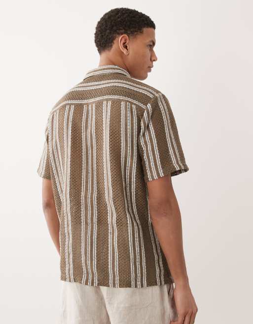 New Look textured stripe shirt in khaki, 5 of 5