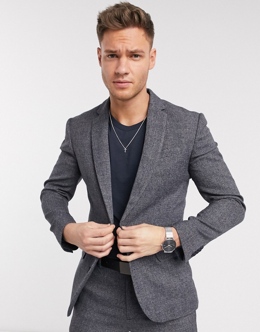New Look Textured Suit Jacket In Gray-grey | ModeSens