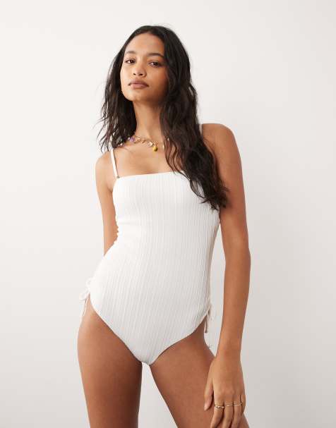 New Look textured swimsuit in off-white - view 1