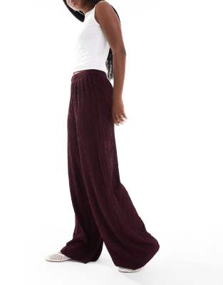 New Look Textured Wide Leg Pants In Red
