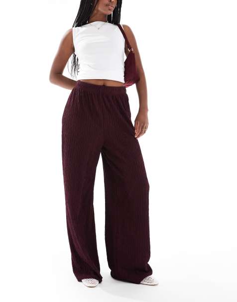 New Look textured wide leg trousers in burgundy - view 1