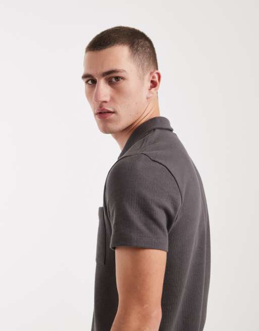 New Look textured zip polo shirt in dark grey, 4 of 5