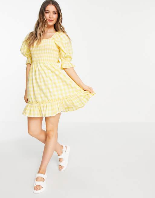 Fashion Nova - Yellow Gingham Mini Dress – DETOURE