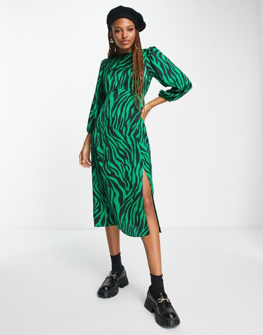 Green print store midi dress