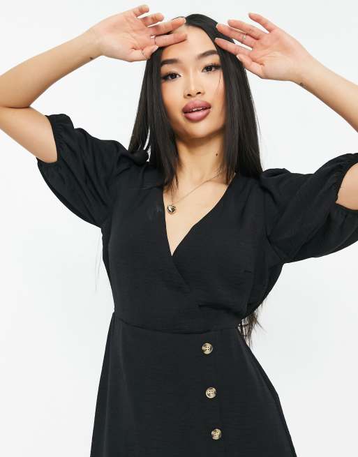 New Look tie back v neck mini dress in black