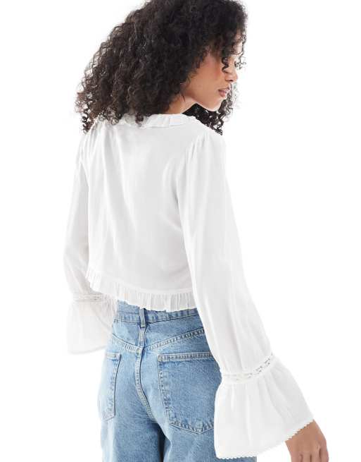 New Look tie cropped blouse in white, 4 of 4
