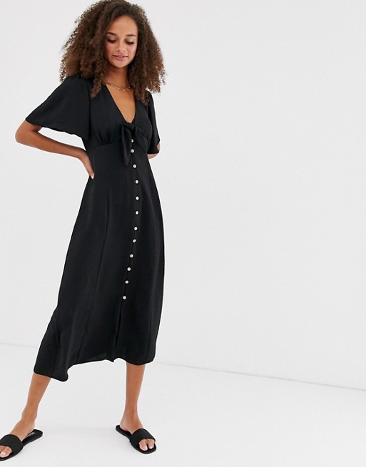 New Look tie front button down dress in black
