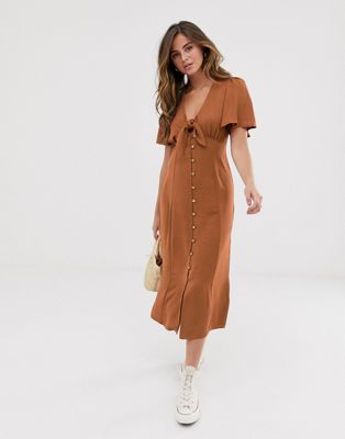 New Look tie front button down dress in 