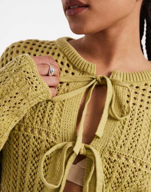 New Look tie front cardigan in green, 3 of 4