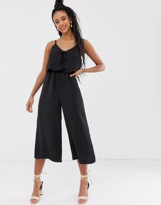 New Look tie front drape jumpsuit in black | ASOS