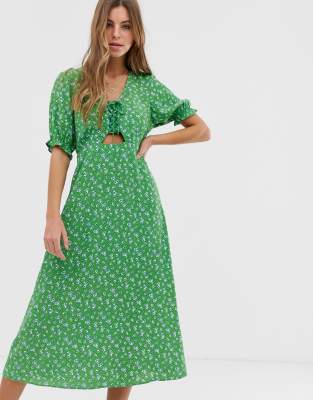 green ditsy print dress