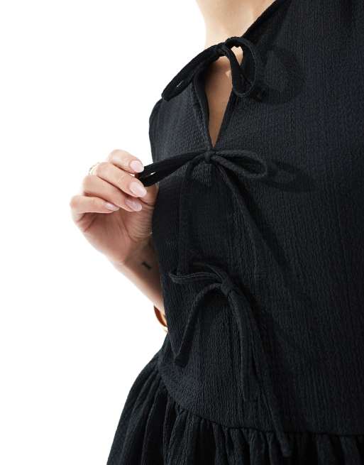 New Look tie front peplum top in black