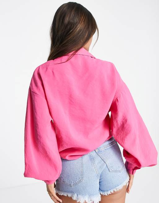 New Look tie front shirt in bright pink