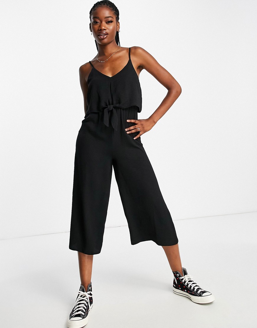 New Look Tie Front Strappy Jumpsuit In Black