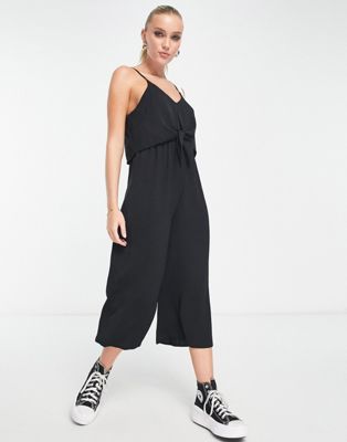 New Look tie front strappy jumpsuit in black