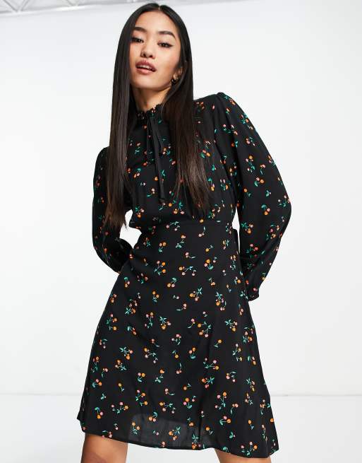 Black cherry print dress sale