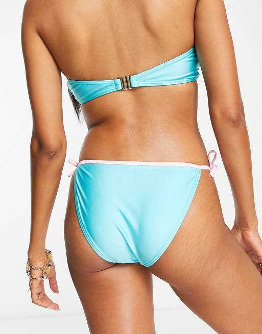 New Look tie side bikini bottoms in turquoise