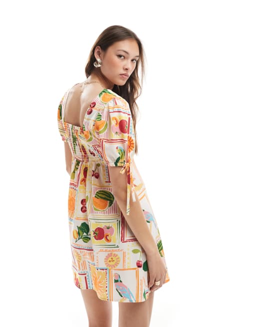 New Look tie sleeve mini dress in tropical print, 4 of 4