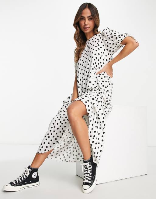 White polka shop dot smock dress