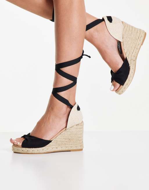 Black tie discount up wedge sandals