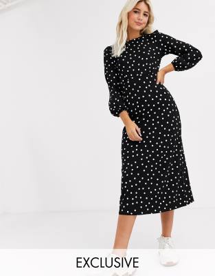 polka dot midi dress with sleeves