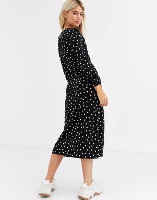 polka dot waist tie midi dress