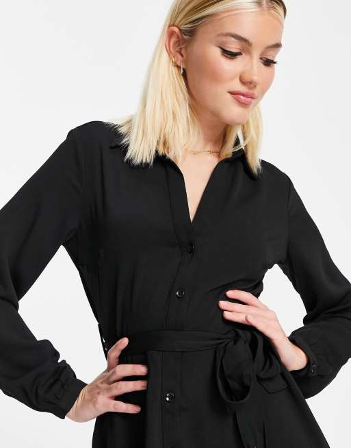 Black tie clearance waist shirt dress