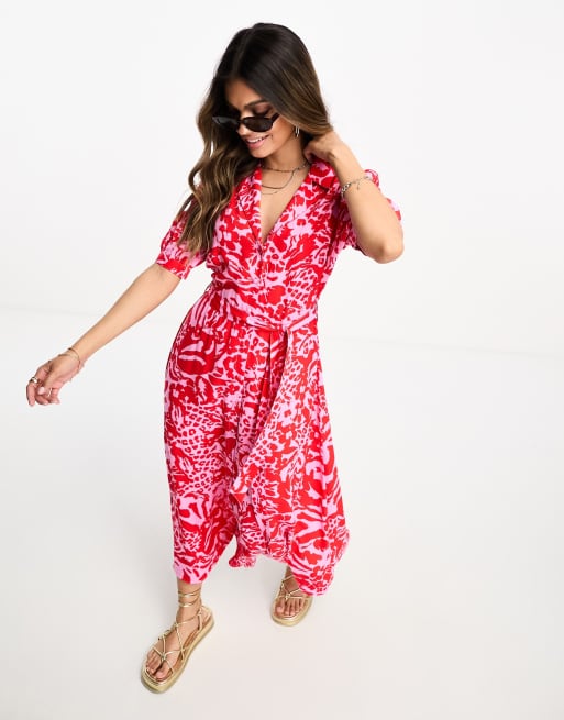 New Look tie waist shirt midi dress in pink animal print ASOS