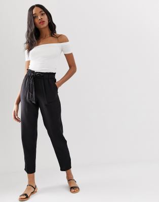 New Look tie waist trousers in black | ASOS