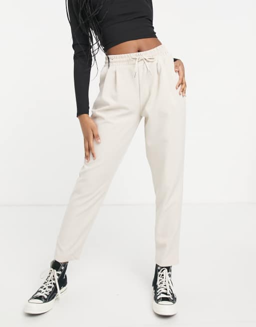 New Look tie waist WFH sweatpants in stone | ASOS