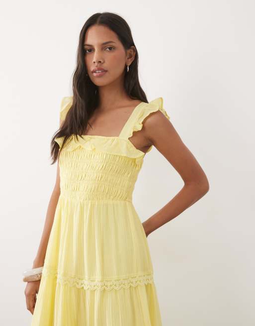 New Look tiered frill shirred maxi dress in light yellow, 4 of 4