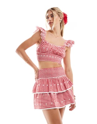 [New Look] New Look tiered gingham mini skirt in red (part of a set) 14 Red Pattern