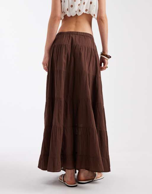 New Look tiered maxi skirt in brown, 4 of 5