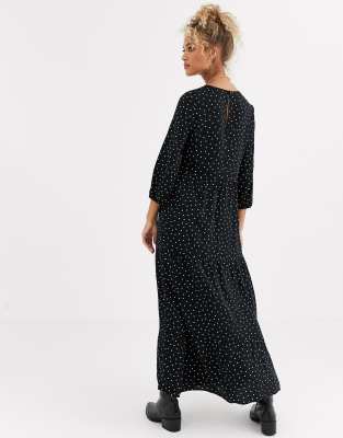 new look tiered midaxi smock dress in polka dot