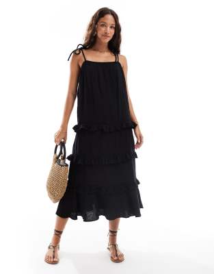 New Look New Look tiered midi sundress in black