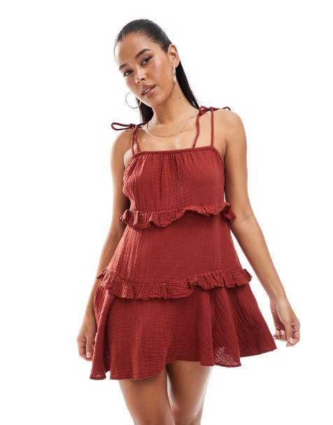 New Look tiered midi sundress in burgundy - view 1