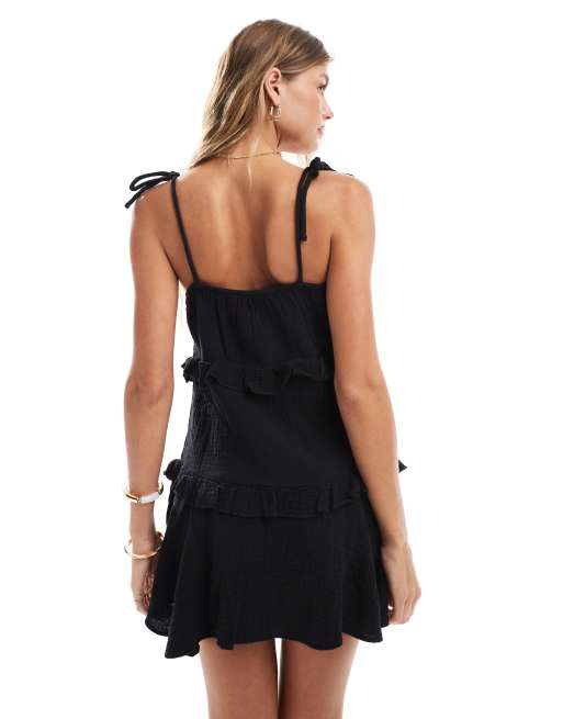New Look tiered mini sundress in black, 4 of 4