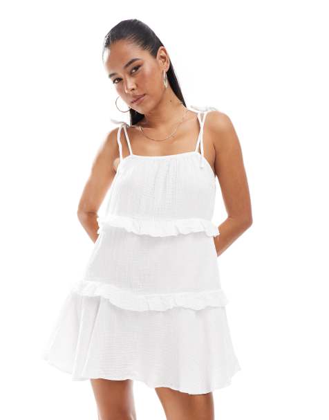 New Look tiered mini sundress in white - view 1