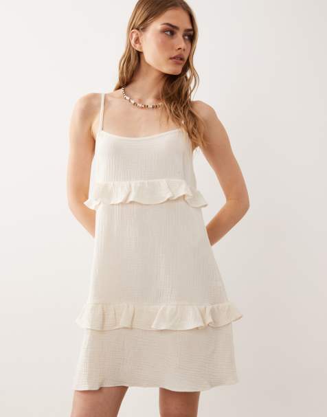 New Look tiered mini sundress in white
