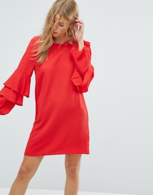 red ruffle sleeve dress