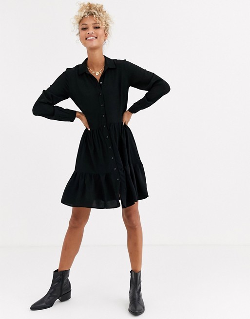New Look tiered shirt dress in black
