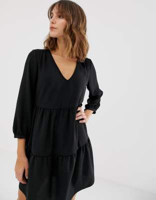 black tiered smock dress