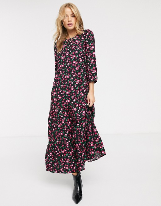 New Look tiered smock dress in pink floral