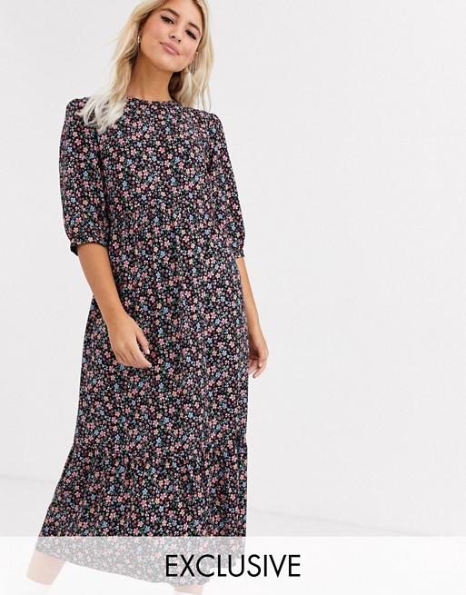 New Look tiered smock midi dress in multi coloured floral