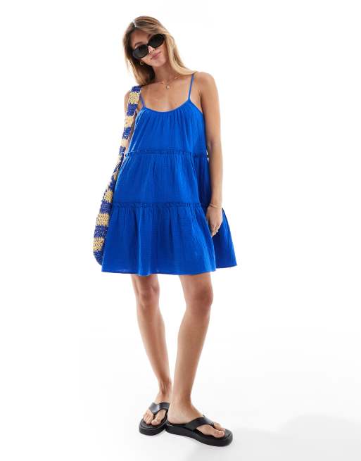 New Look tiered strappy sundress in cobalt blue ASOS