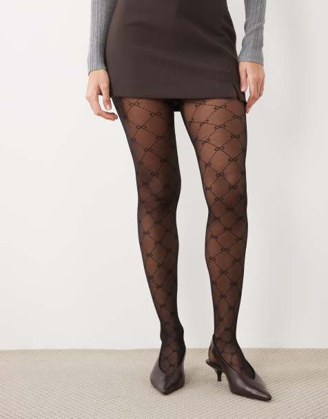 New Look tights med monogramprint i sort - view 1